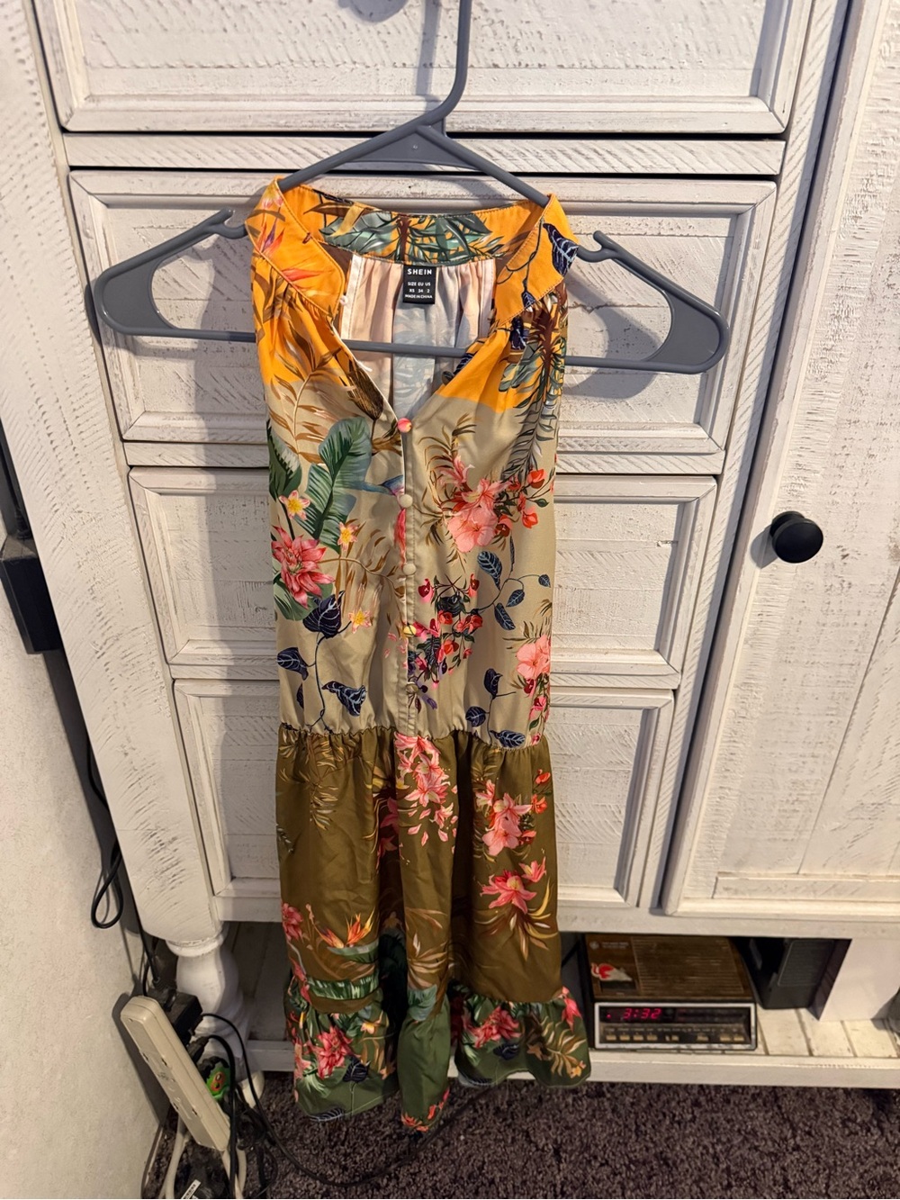 SHEIN Yellow & Olive Floral Tiered Maxi Dress